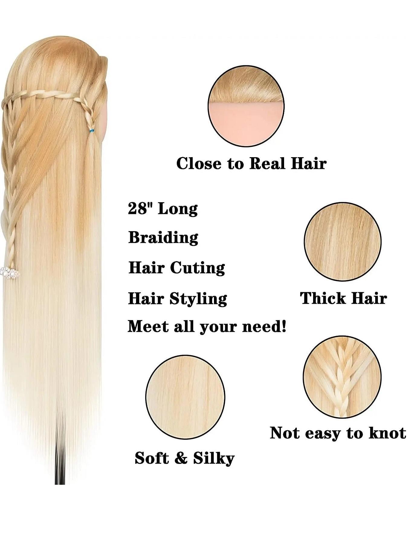 28 Inch Mannequin Head with Hair, Professional Hairdresser Dummy Head for Hairstyling & Makeup, Durable Plastic Material