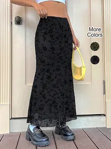 Women's Floral Pattern Zipper Skirt, Elegant Fashion Casual Long Skirt for Daily Outdoor Wear, Women Bottoms for Summer
