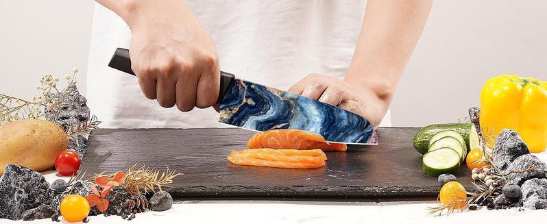 Astercook 6-Piece Stratigraphic Knife Set, 6 Anti-Rust Stainless Steel Knives with Blade Guards, Dishwasher Safe.