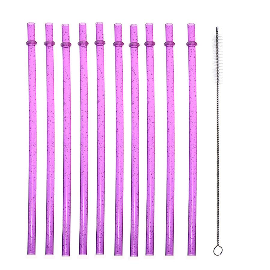 Reusable Drinking Straws with Cleaning Brush, 12pcs Durable Plastic Colorful Glitter Drinking Straws, Drinking Supplies for Home Kitchen Party Picnic Outdoor
