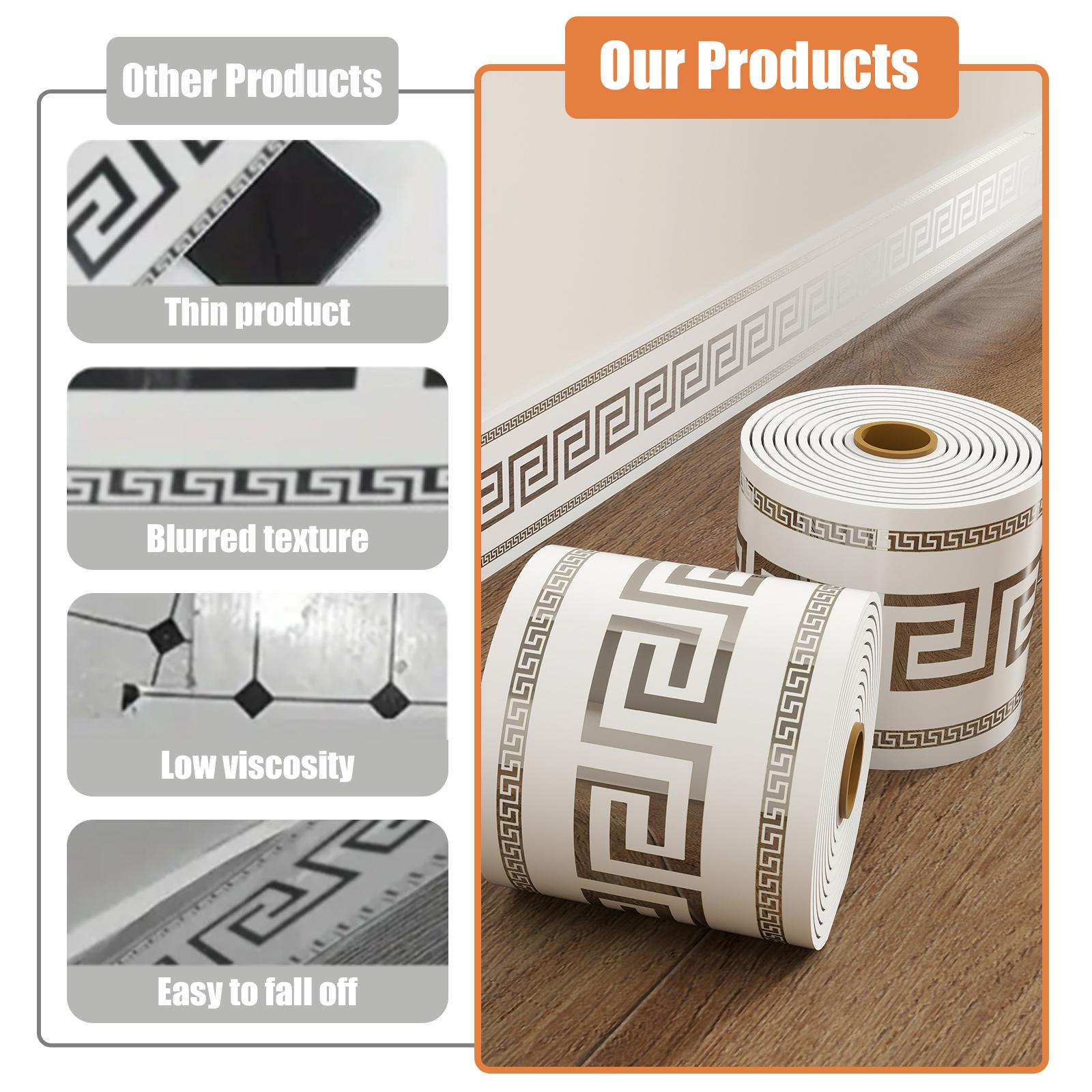 1 roll, 197 inches x 3.94 inches, large thickened version, European-style marble tile panel wallpaper, self-adhesive PVC faux brick, peel and stick, DIY removable with no residue, waterproof, wear-resistant, long-lasting