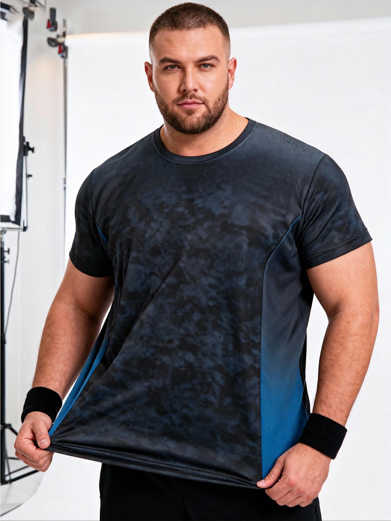 Men's Casual Gradient Patchwork Round Neck T-Shirt, Gym Tee, Breathable Comfort, Summer Gym Workout Quick Dry Short Sleeve, Daily Wear and Vacation