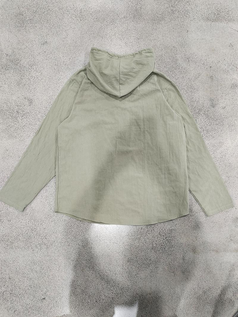 Men's Casual Long Sleeve Hooded Linen Shirt, Loose Fit Beachwear, Comfortable Breathable Spring Summer Vacation Clothing, Durable Daily Use