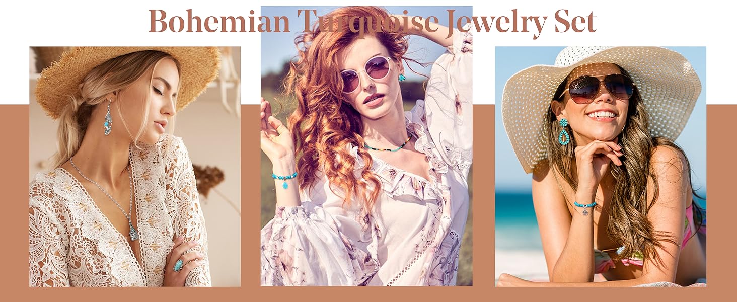 Fansilver 25pcs Western Jewelry Set for Women Bohemian Turquoise Pearl Necklace Beaded Choker Earrings Bracelets Knuckle Rings Western-Inspired Hypoallergenic Stainless Steel Jewelry Fansilver 25pcs Western Jewelry Set for Women Bohemian Turquoise Pearl Necklace Beaded Choker Earrings Bracelets Knuckle Rings Western-Inspired Hypoallergenic Stainless Steel Jewelry