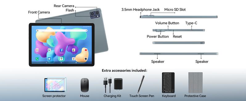 Tablet 2025 Newest Android Tablet 10 inch, Octa-Core 5G WiFi Tablet with Keyboard, 128GB + 8GB(4+4) + 1TB Expandable Storage, Large Touch-Screen Tablet, 13MP Dual Camera/Bluetooth/GPS/HD Display/Mouse/Case springtok