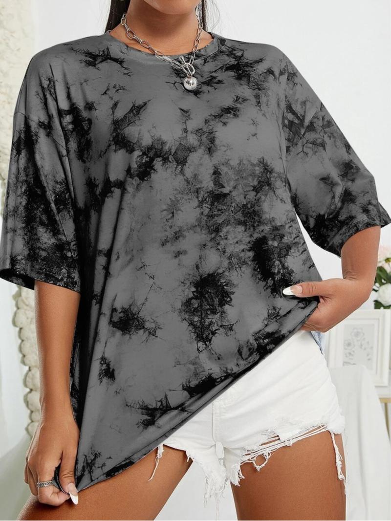 Women's Tie-Dye Loose Fit Drop Shoulder Short Sleeve T-Shirt, Street Style Sporty Top, Casual Fashion Tee for Daily Wear