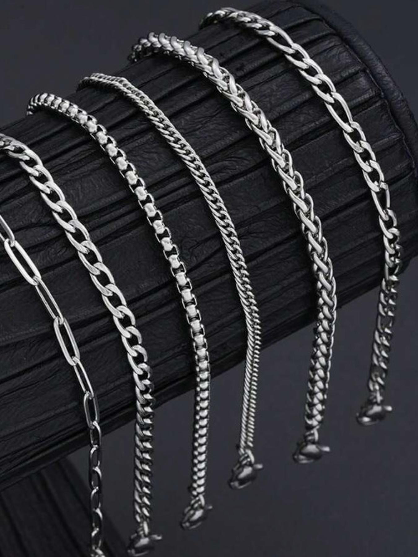 6-piece Set of Simple Stainless Steel Chain Metal Bracelet, Men's and Women's Fashion Trend Street Style Stacked Bracelet Set