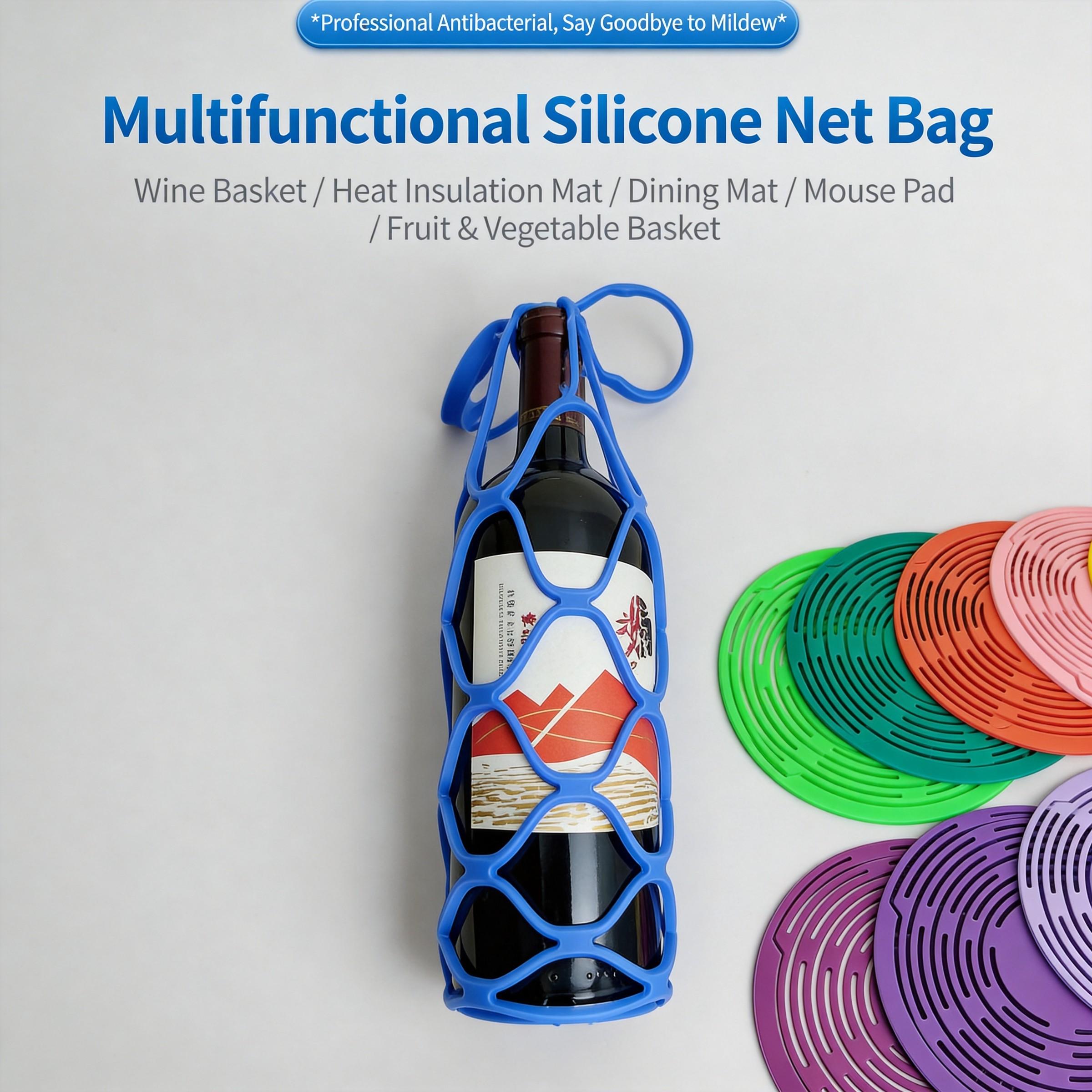 Foldable Portable Wine Bag, Tea Canister Silicone Storage Bag, Breathable Mesh Pouch, Insulation Pad, Convenient Organizer