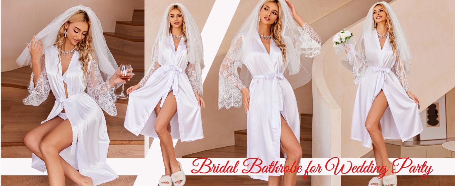 Avidlove Women's Floral Lace Kimono Robe Long Sleeves Dressing Gown Bathrobe Bride Robe Nightwear Satin Womenswear Avidlove Women's Floral Lace Kimono Robe Long Sleeves Dressing Gown Bathrobe Bride Robe Nightwear Satin Womenswear