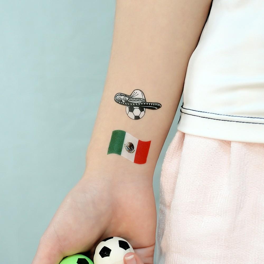 5 PCS Set Mexican Flag Football Temporary Tattoos, Waterproof Fan Face Stickers, Sports Event Party Body Decorations, Facial Arm Use