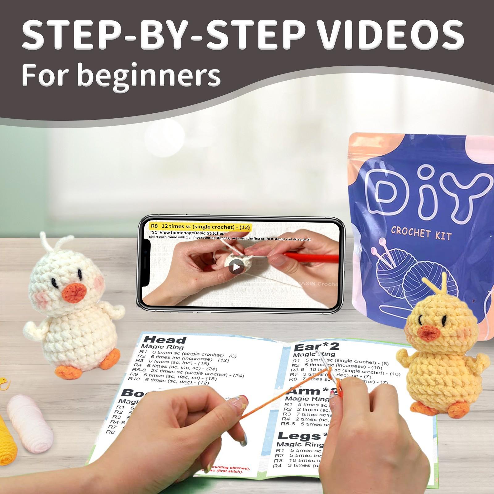 Duckling Crochet Material Package, Cute Crochet Stuffed Animal Kit for Beginners, Includes Yarn, Video Tutorials, Seam Markers and Instructions, Perfect Gift Idea for Birthdays, Handmade Crochet Duck
