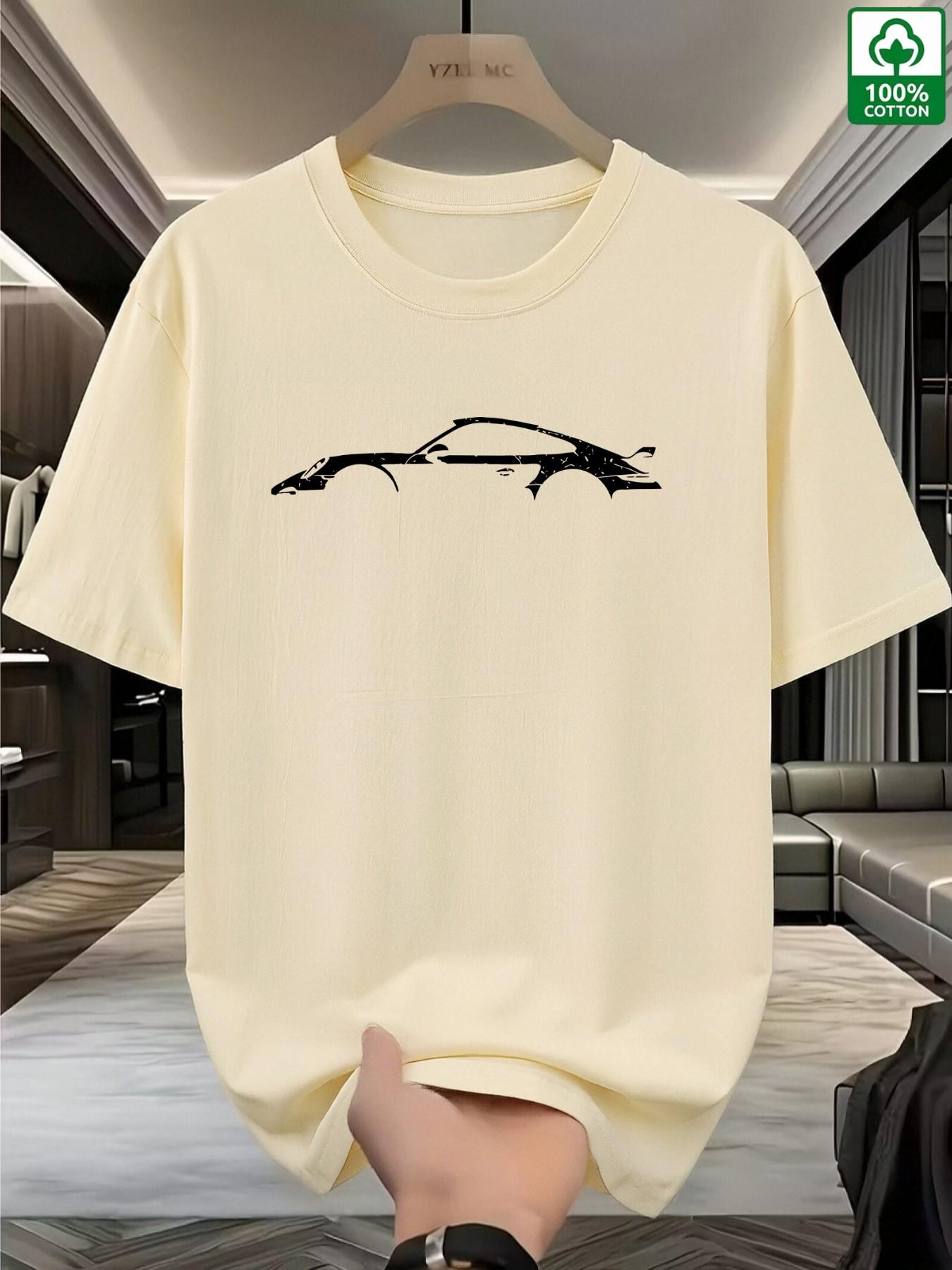 Unisex Oversized Porsche 911 Car Print T-Shirt, 100% Cotton High Street Streetwear Graphic Tee, Casual Fitted Long Sleeve for Automotive Fans