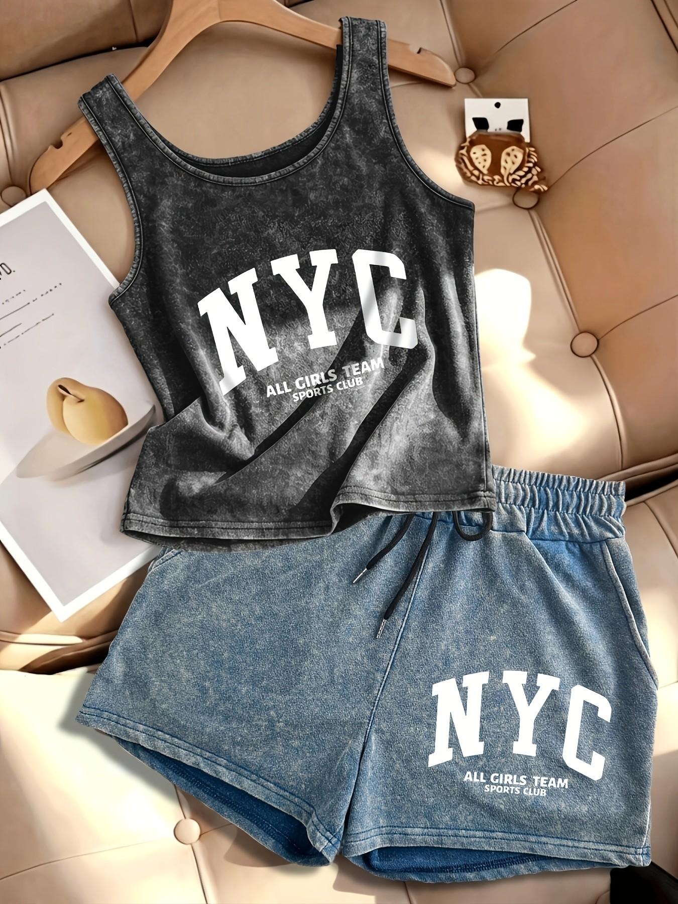 American Retro Vintage Washed Matching Set: U-Neck Cropped Sleeveless Racerback Tank + High-Waisted Drawstring Shorts – Available in Multiple Colors – A Must-Have Summer Set for a Casual, Trendy, Edgy Look.