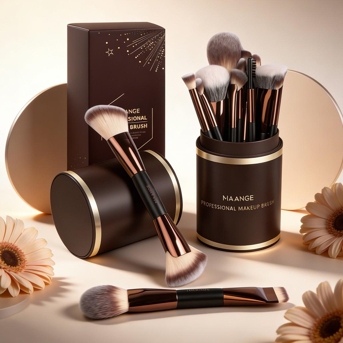 Maange 18-Piece Makeup Tool Set, Includes 17 Brushes + Brush Holder, Foundation Brush, Blush Brush, Powder Brush, Highlighter Brush, Eyeshadow Brush, Mascara Brush