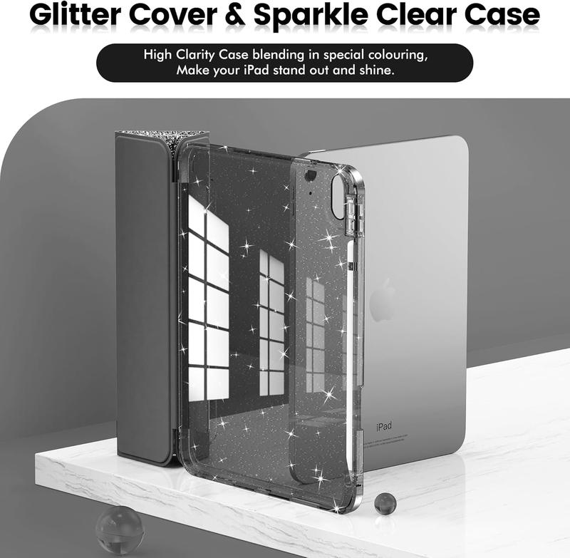 Case for iPad (a16) 11th gen &10th Generation with Pencil Holder, Cute Smart Tri-Fold Stand Slim Shiny Cover, Smooth Sparkly Glitter Crystal Clear Back Shell, Leather pu Protective Tablet Computer Cases, Support Auto Wake protection , Black Case for iPad (a16) 11th gen &10th Generation with Pencil Holder, Cute Smart Tri-Fold Stand Slim Shiny Cover, Smooth Sparkly Glitter Crystal Clear Back Shell, Leather pu Protective Tablet Computer Cases, Support Auto Wake protection , Black