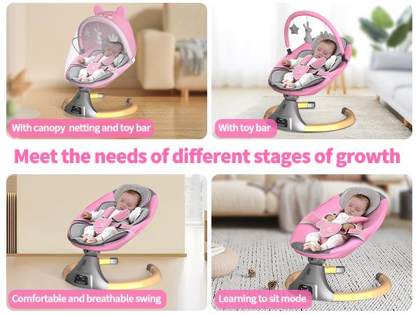 Baby Swing for Infants, Electric Bouncer for Babies, Portable Rocker Bouncer for Newborn Boy and Girls, 5 Speeds, 10 Lullabies, USB & Battery Operated, Indoor & Outdoor Use (Battery not included）