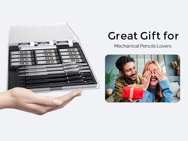 Nicpro 0.5 & 0.7 & 0.9 mm Metal Mechanical Pencil Set with Case, 6 PACK MP1000 Artist Lead Pencil with 12 Tubes HB & 2B Lead Refills, 3 Erasers For Architect Art Writing Drafting Sketching Drawing