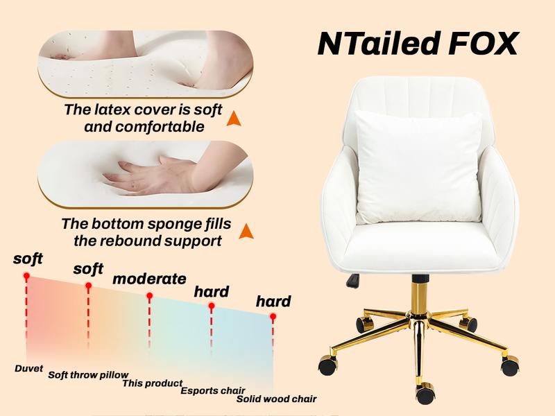 Home Office Desk Chair Comfy with Adjustable Swivel Wheels, Modern Velvet Makeup Vanity Chair with Back & Pillow, Ergonomic Office Chair Computer Task Chair for Living Room, Bedroom