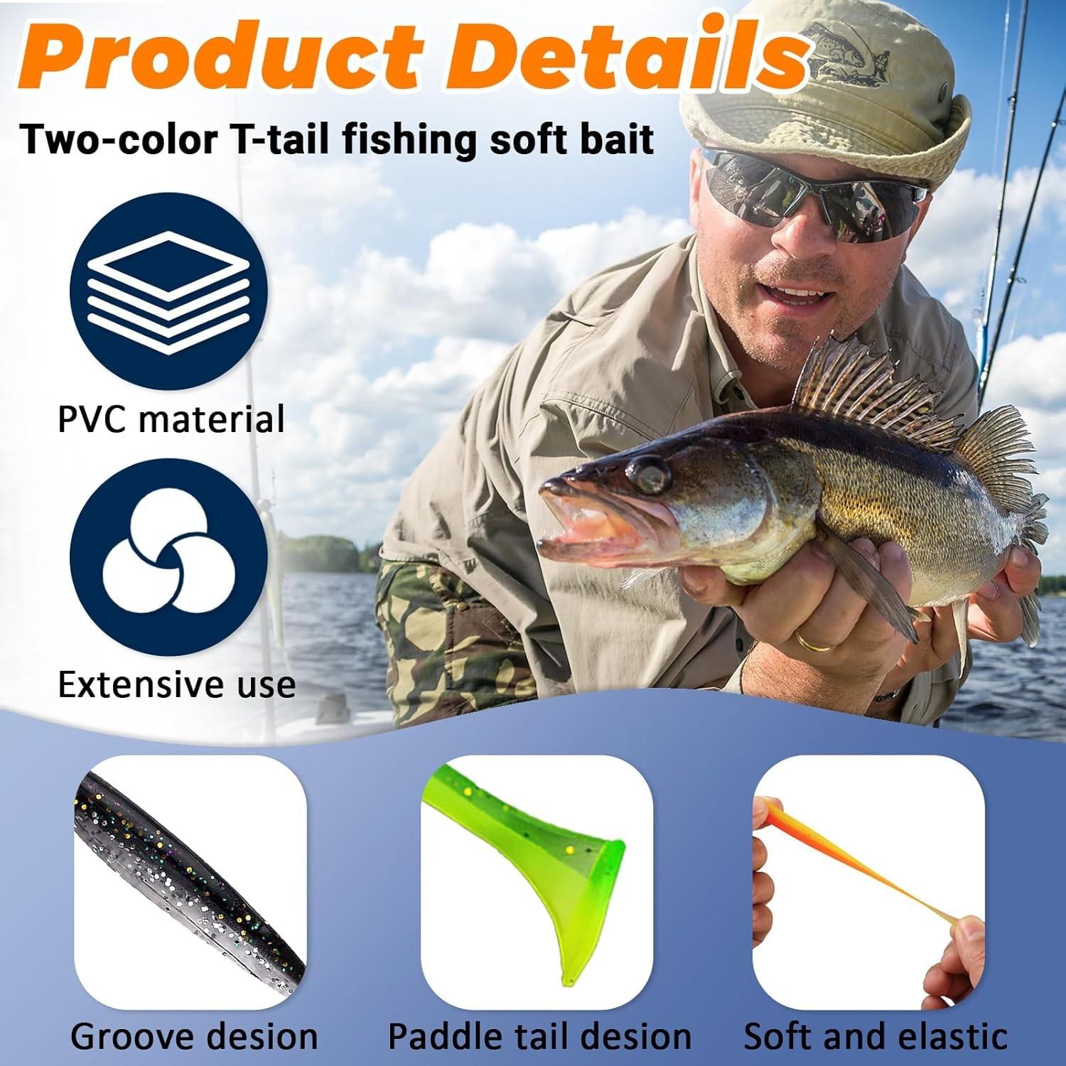 50pcs/100pcs/150pcs Fishing Bait Set, Artificial Fishing Lure, Fishing Lures Kit, Outdoor Fishing T-tail Two-color Bait with Portable Tackle Box, Fishing Tackle Kit
