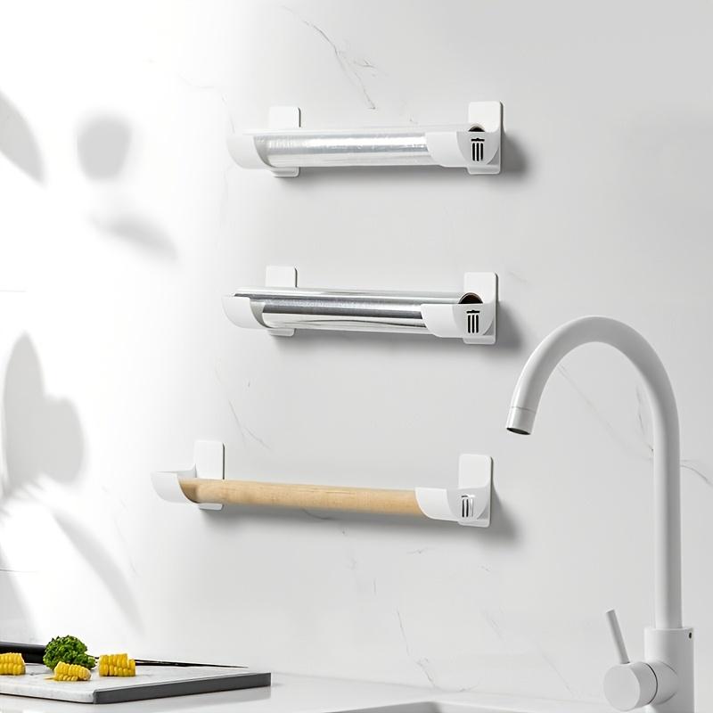 2/4/6pcs of Adjustable White No-Drill Kitchen Storage Racks - Multifunctional Plastic Storage Boxes, Suitable for Cling Film, Garbage Bags, Etc. - Space-Saving Side Shelves for Cabinets And Refrigerators