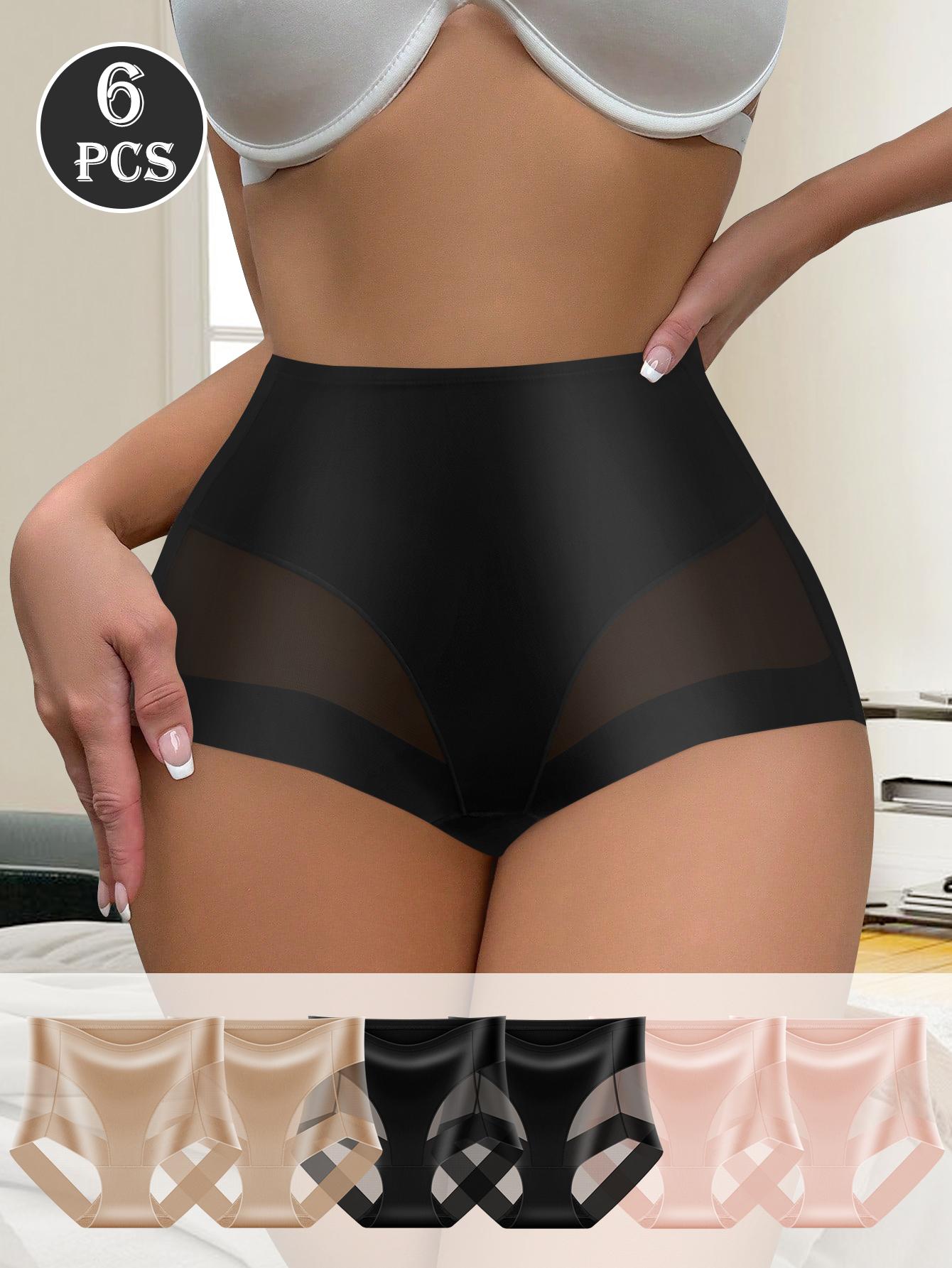 QUASTI 6 Pieces Mid-Rise Sexy Mesh Splicing Contrast Women's ,Breathable Basic Smooth Ice Silk Soft Comfortable Panties, Seamless Lightweight Hip Lifting Elastic Ladies Briefs,Fashionable and Elegant Womenswear Underwear,S-XXL SpringStatements