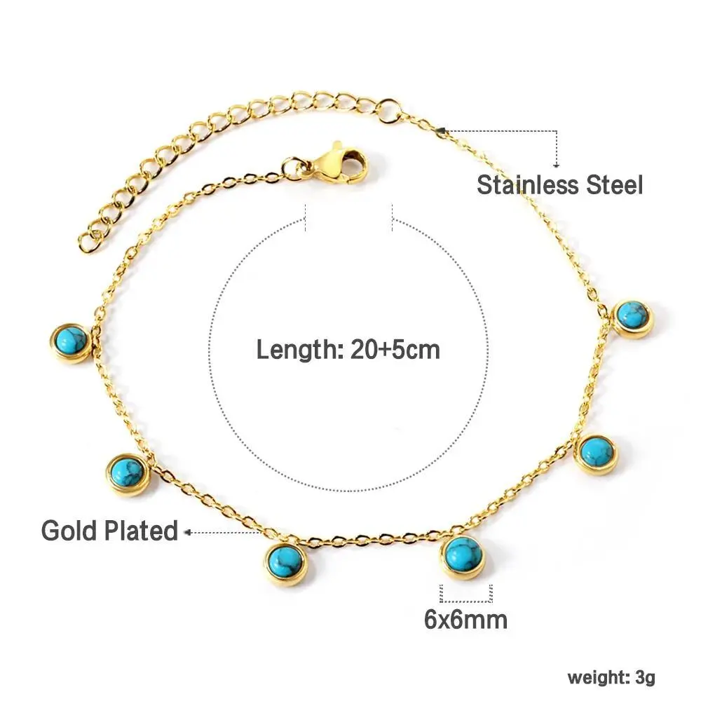 LUXUSTEEL Fashion Blue Stone Anklets for Women Bracelet on Leg Stainless Steel Women's Chain Anklets Wedding Party Jewelry