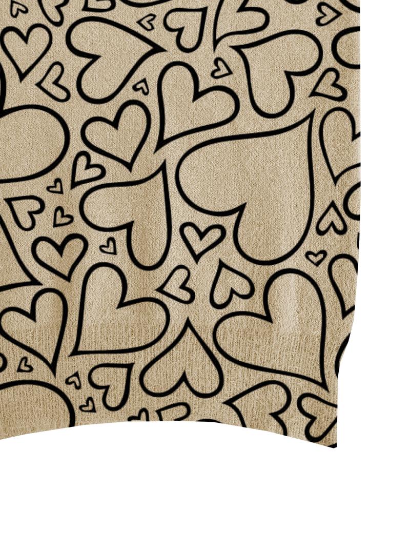 Women's Heart Print Stand Collar Sweater, Fall Winter Casual Long Sleeve Knitwear, Comfortable Warm Fitted Top for Daily Wear