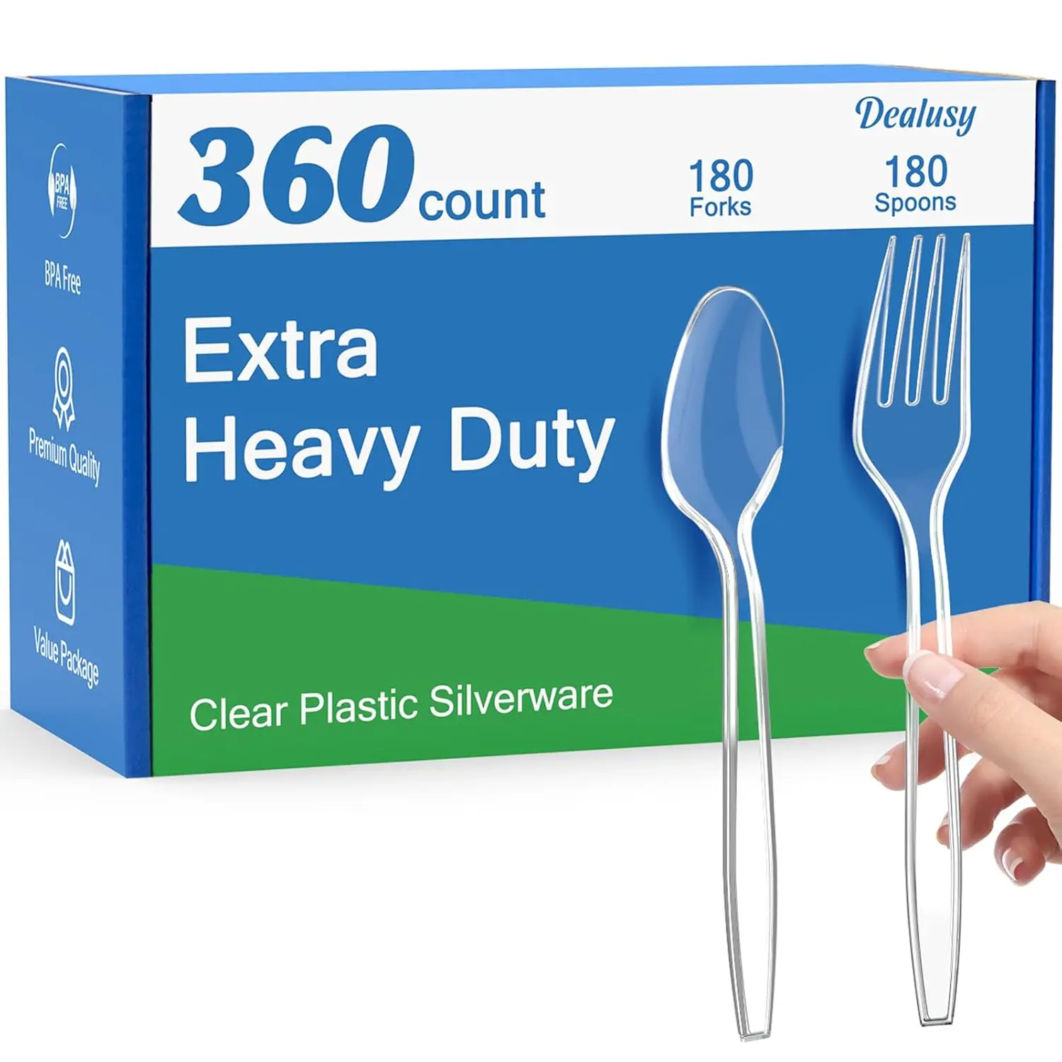 Disposable Extra Heavy Duty Plastic Forks and Spoons, 360-Count Set for Home, Festive & Party Supplies