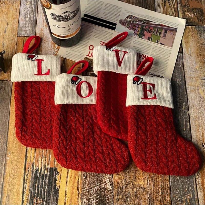 Knitted Letter Christmas Stocking, Personalized Initial Xmas Sock, Fireplace Hanging Decor, Holiday Party Gift, Home Decoration