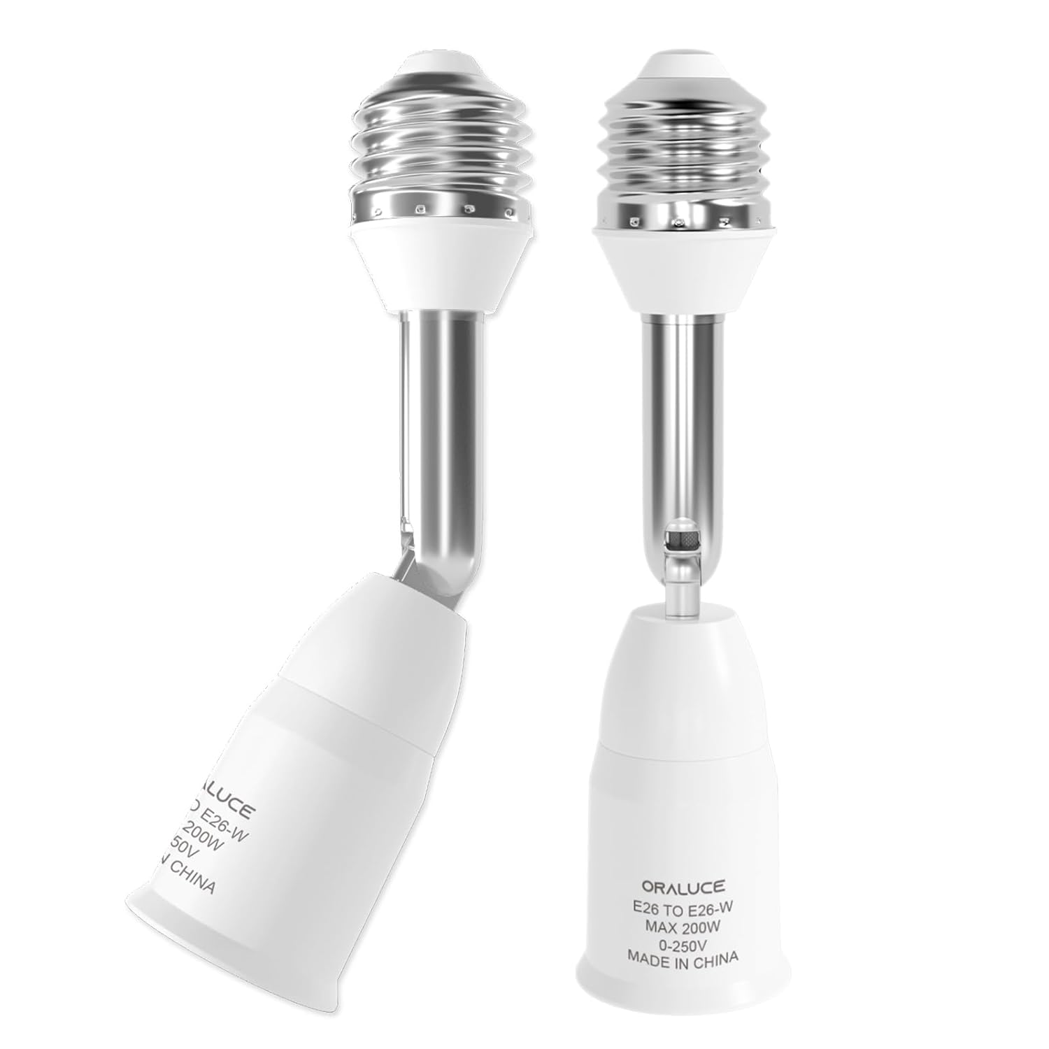 2 Pack E26 Light Socket Extender - Standard Medium Base Adapter, Adjustable 180° & 360°, Bulb Adapter Converter Max 200W, 0-250V