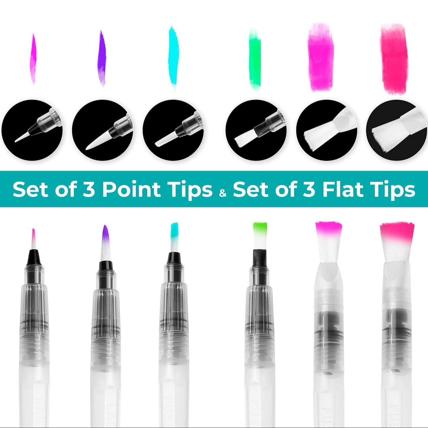 6PCS Water Brush Pens for Watercolor, Water Color Pen, Watercolor Paint Pens, Refillable Water Paint Brush ，Watercolor Pens
