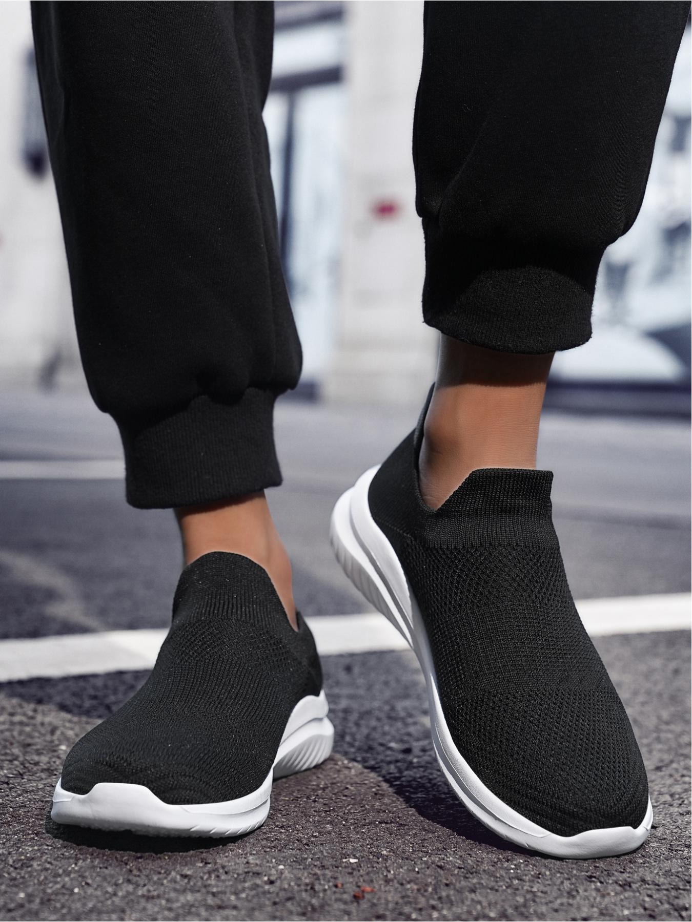 1 Pair of Unisex Flyknit Slip-On Casual Shoes - Flyknit Knitted Upper + Elastic Slip-On Collar, Suitable for Work Commute & Shopping Travel Scenarios, Breathable & Comfortable Easy To Wear Lightweight & Non-Slip
