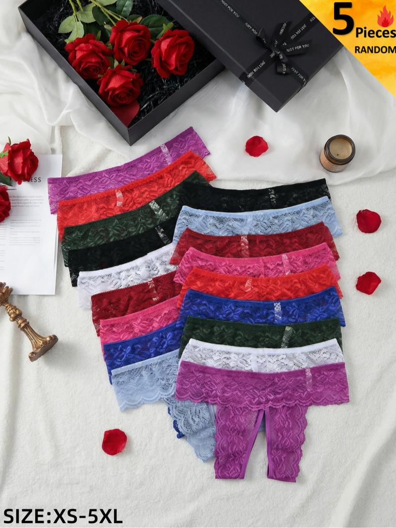 Random Color,Women's Sexy Open-Crotch Thong Panties, Valentine's Day Lingerie, Lace Transparent Briefs,Soft Smooth Fabric,Breathable Panties,Perfect for Special occasion,All Seasons