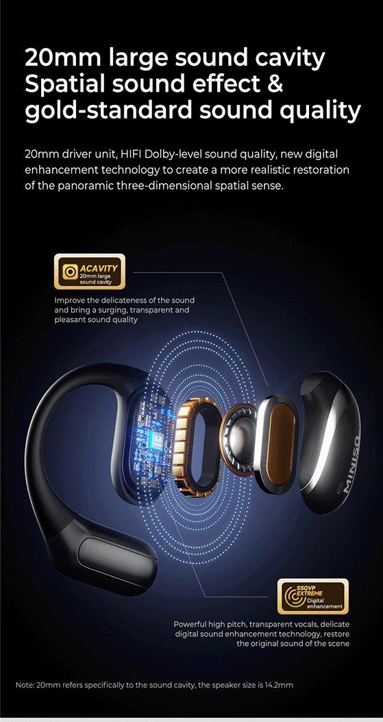 MINISO X62 OWS Wireless Earphones Bluetooth 5.4 ENC Headphones HiFi Sound Long Playtime Earbuds Waterproof Open Ear Headsets Electronic Audio& Video
