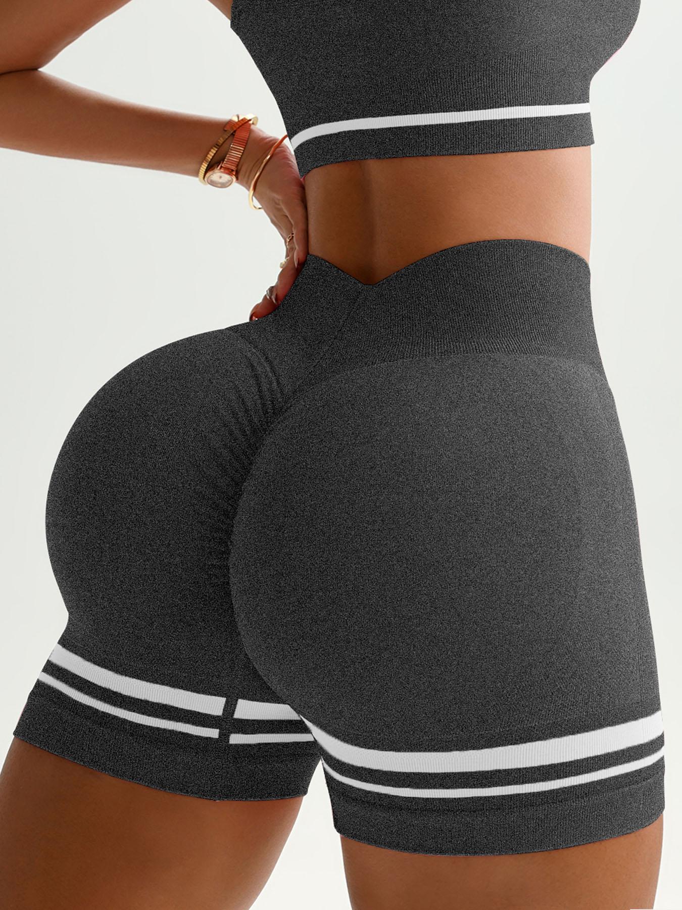 Women's Striped Print High Waist Gym, Sporty Breathable Comfortable High Stretch Yoga Shorts, Ladies Sportswear for Indoor Outdoor Wear Gym Fitness Shorts