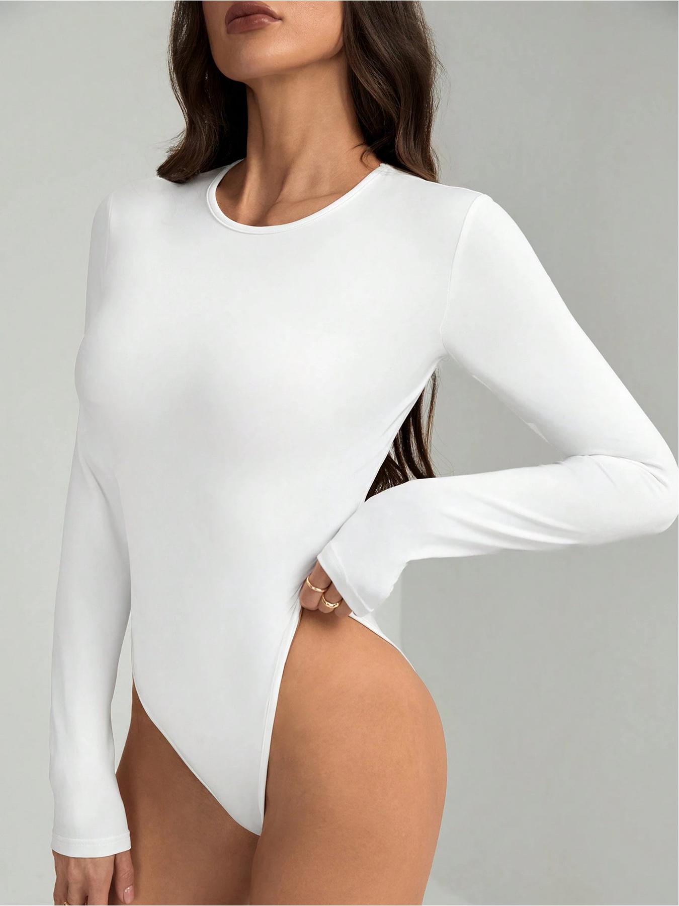 Women's Autumn Basic Solid Color Versatile Fitted Long Sleeve Bodysuit, Slim Fit Design, Suitable for Home, Sports, Work, Shopping, Gatherings and Bars.