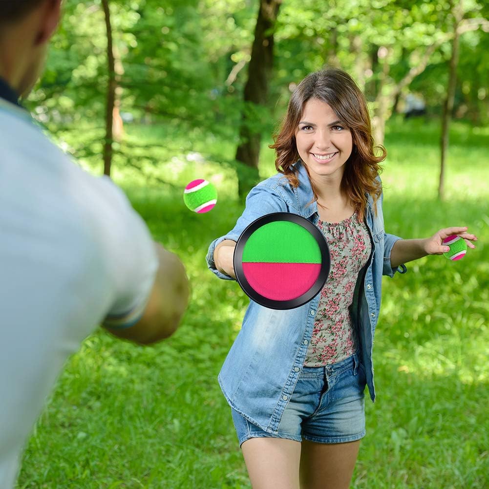 4 Sets Paddle Catch Ball and Toss Game 15.5cm Velcro Catch Ball Set for Sport with a Bag