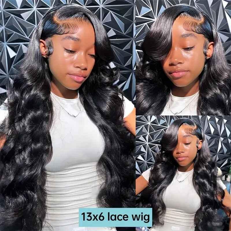 Bling Hair 13x6 Lace Front Wig Pre Plucked Body Wave Human Hair Wigs180 Density  For Women Natural Black Color Do More Styles