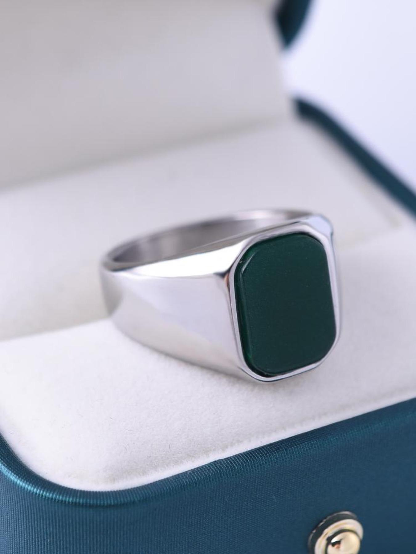 Vintage Turquoise Men's Stainless Steel Ring, Natural Agate Vein, Unique Gemstone Accessory