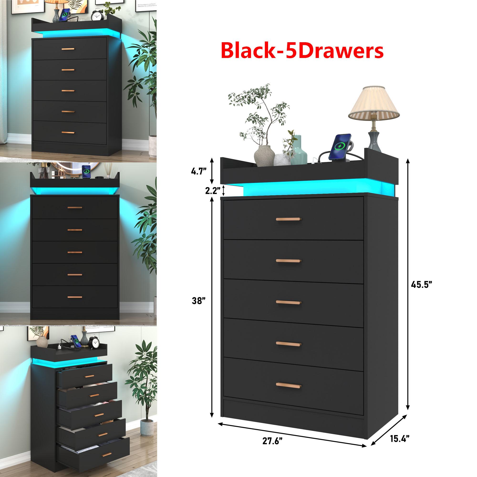 Dresser with LED Light, Modern Chest of Drawers for Closet, Wide Drawer Organizer Cabinet for Bedroom, Living Room, Entryway, Hallway, White/Black