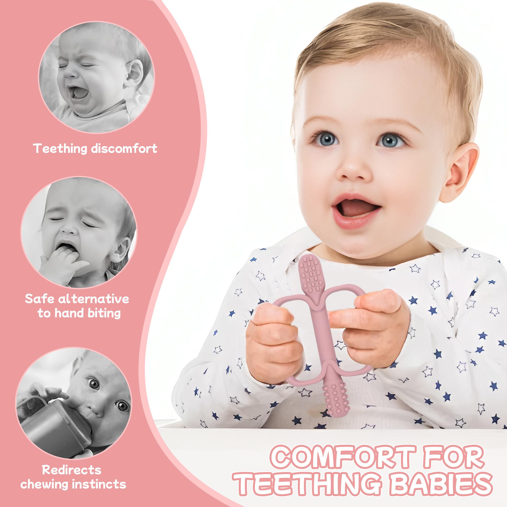 Baby Teething Toys with Easy-Hold Handle, Silicone Infant Toothbrush, Textured for Massaging & Soothing Sore Gums, Teething Toys for 0-12 Months