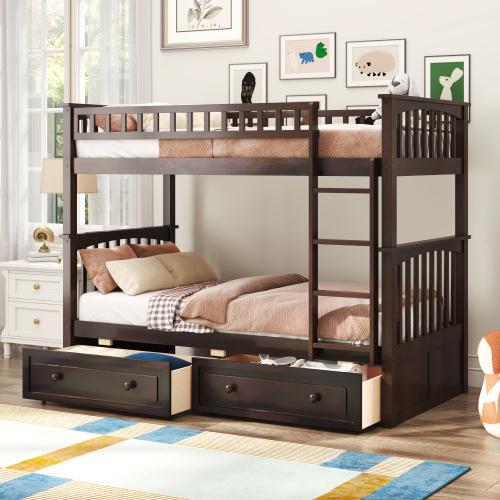 【Bellemave】Twin over Twin/Twin over Full/Full over Full Bunk Bed with Drawers, Convertible Beds, Espresso