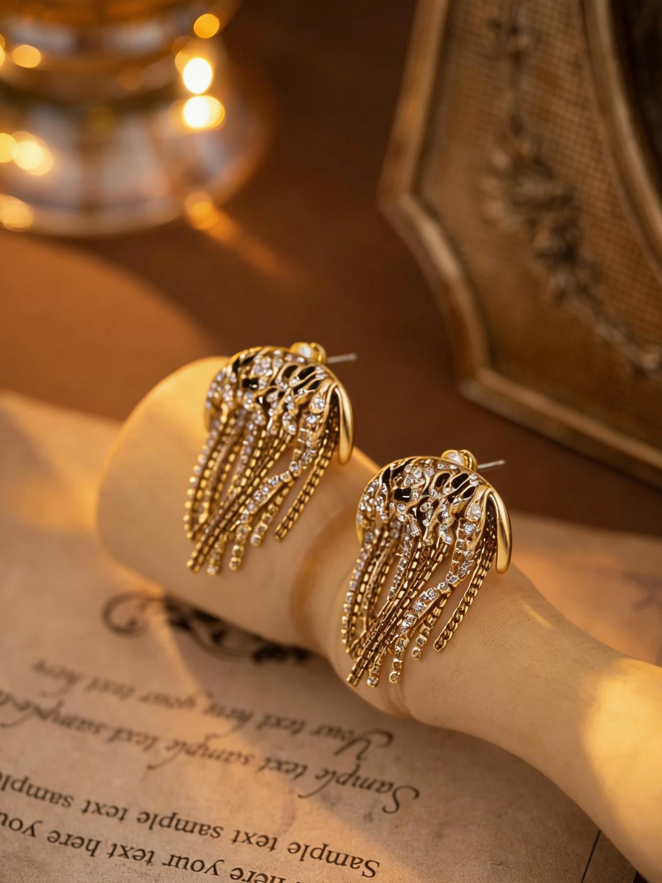 1 pair of retro light luxury line tassel studded diamond earrings, suitable for daily commuting, vacation and dating, and also a surprising exquisite small gift.