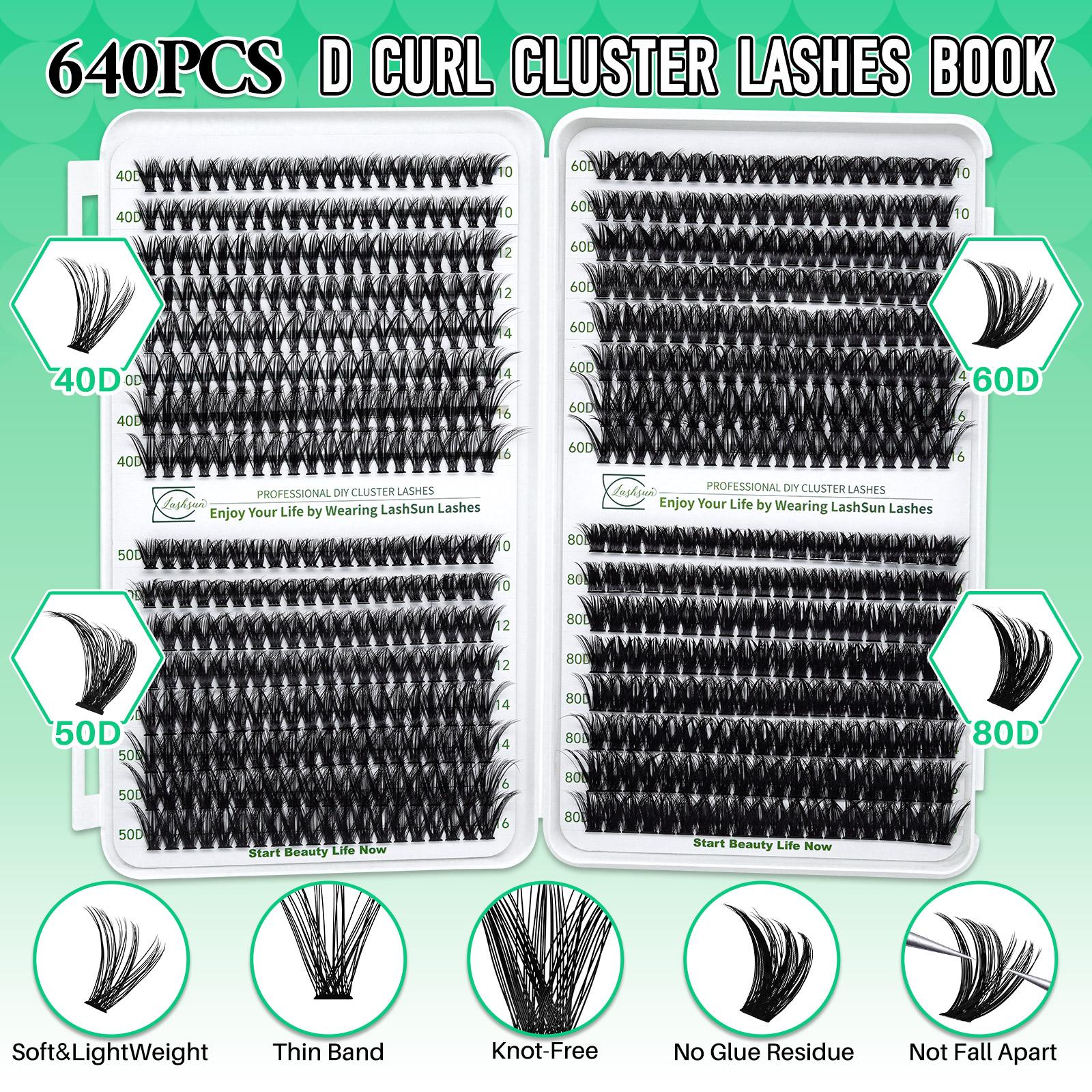 1880 PCS Lash Clusters Kit Diy Eyelash Extensions D Curl 13 Styles Lashes Kit with Bond&Seal Lash Remover Lash Brush Lash Applicator Lash Shampoo Brush, Perfect for Beginners&Proficient, DIY at Home Easily, Easy Apply for Makeup Daily