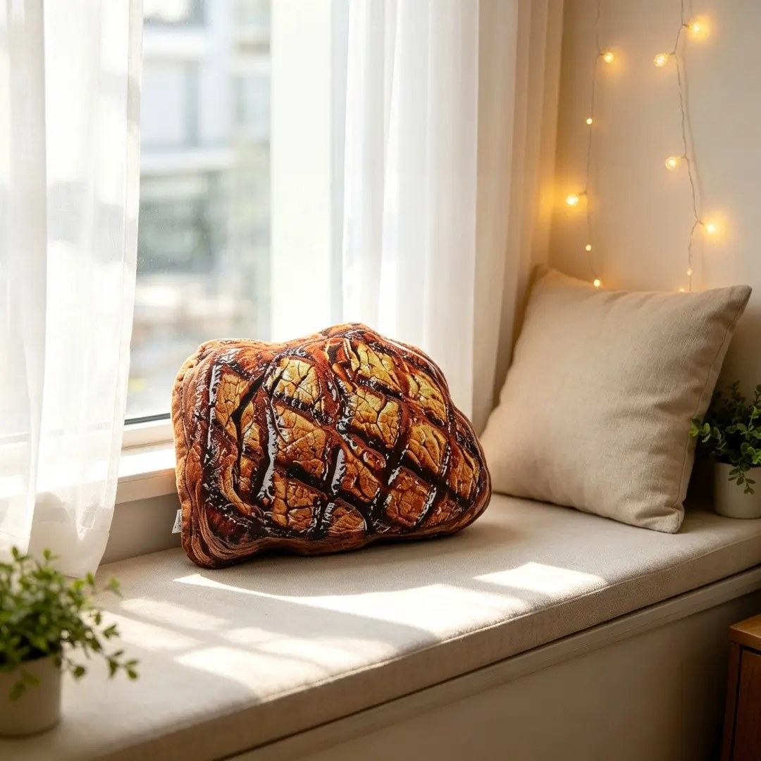 Realistic Steak Pattern Stuffed Throw Pillow Simulation Food Decorative Couch Cushion for Sofa Bedroom Living Room, Soft Unique Home Ornament Housewarming Birthday Gift