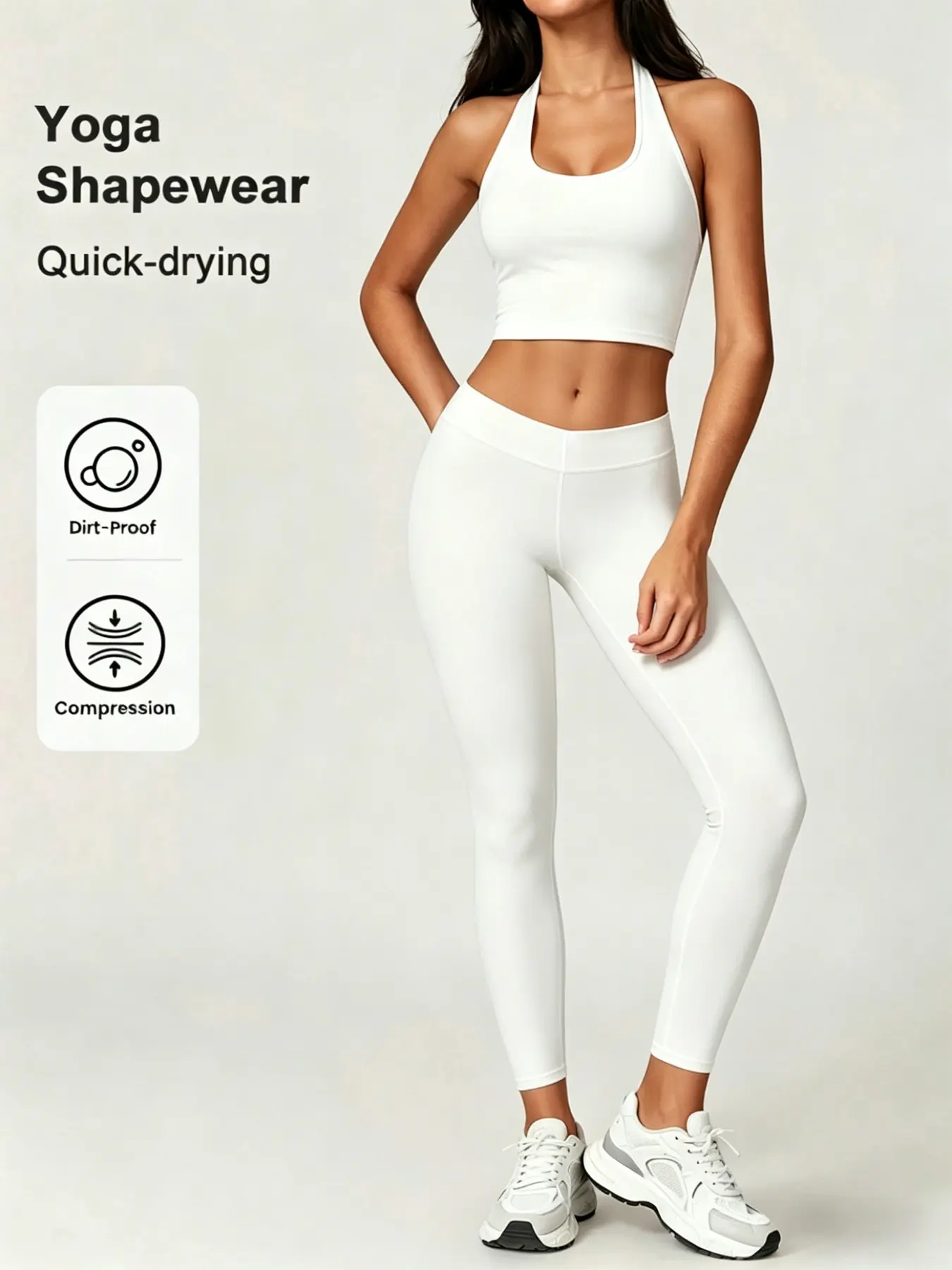 Women Two Piece Set Halter Crop Top High Waist Leggings Quick Dry Compression Dirt Proof Yoga Shapewear Blusas Para Mujer Casual Sports Workout Clothes for Ladies Fitness Running Daily Wear