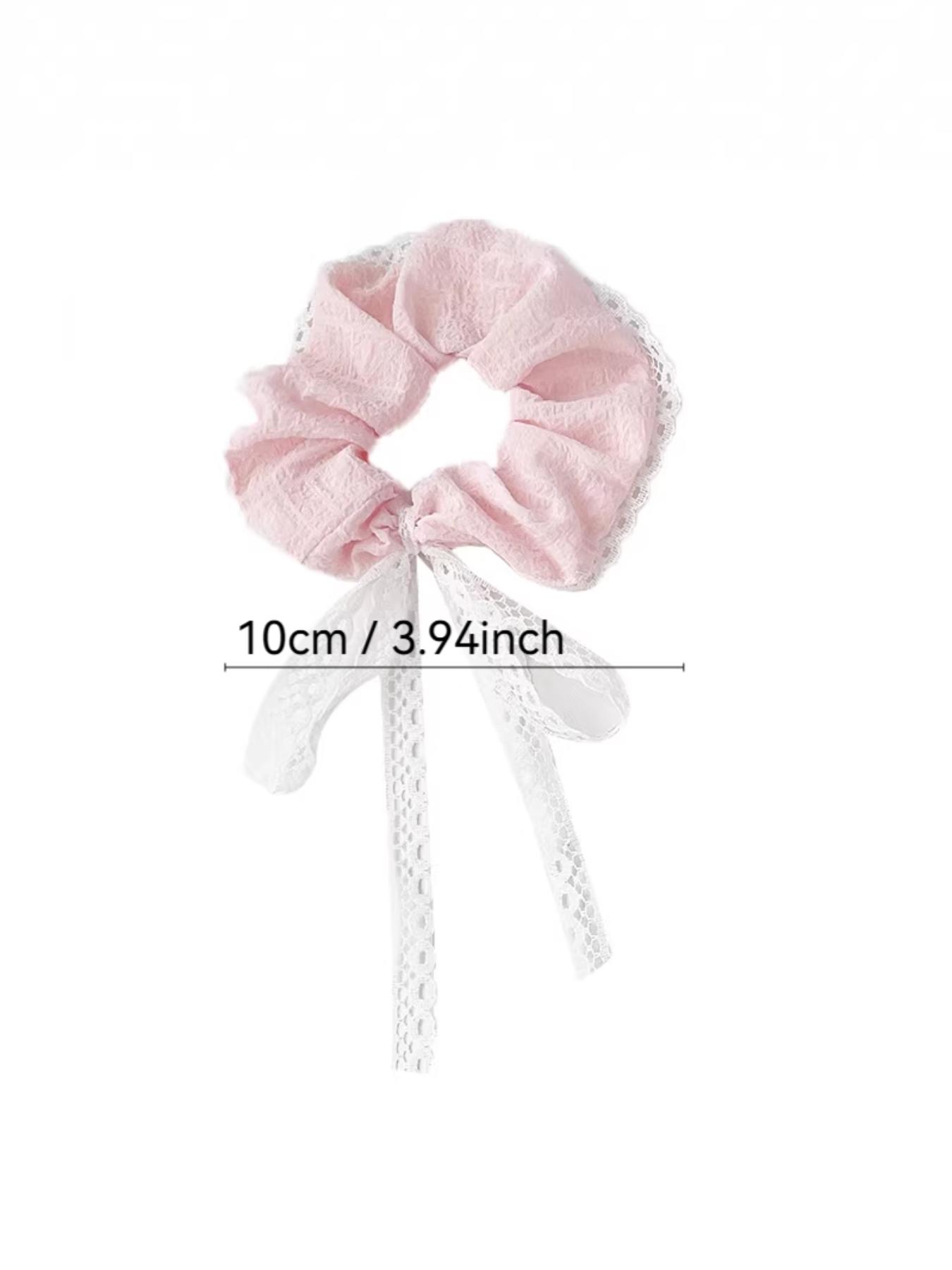 2 Pcs Korean Style Lace Edged Hair Ties, Elegant Bow Design, Casual All-Season Headband, Ditsy Floral Pattern, High-Quality Elastic Bands