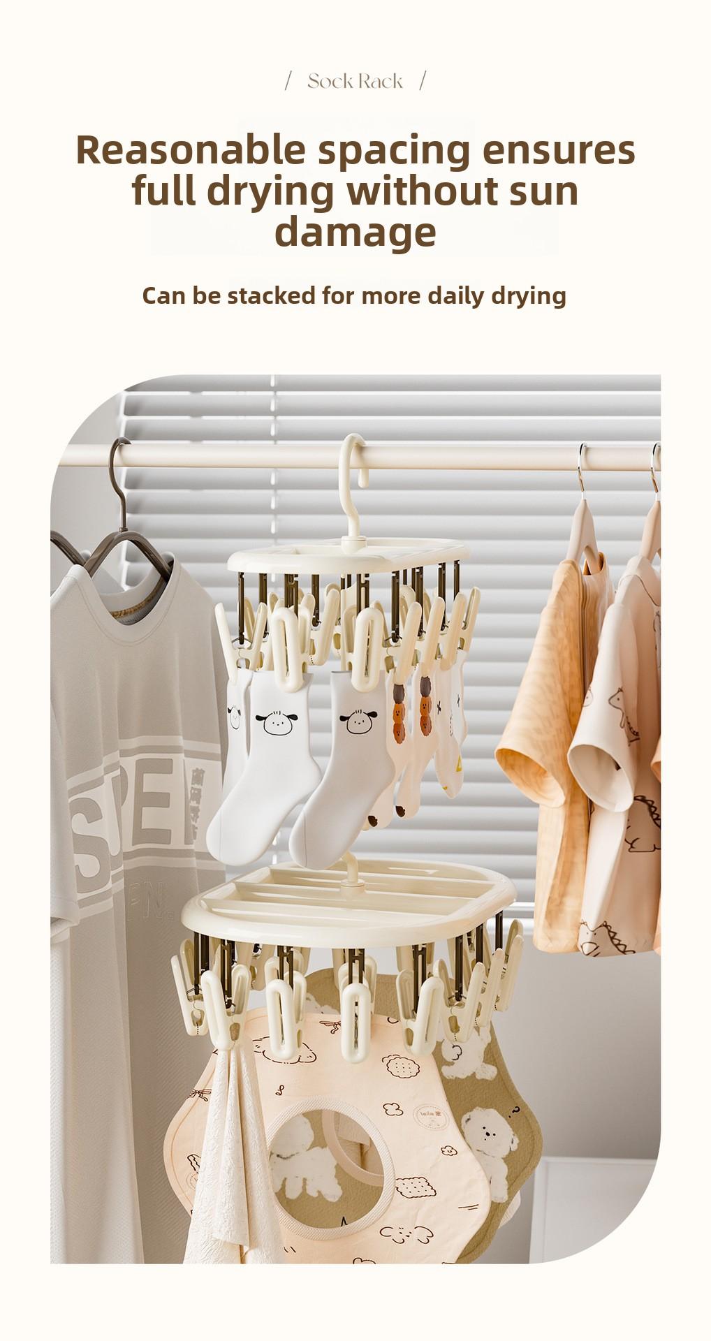 360-Degree Rotating Stackable Clothes Drying Rack for Home Use, Socks, Towels, Baby Scarves, Clothes Drying Clips