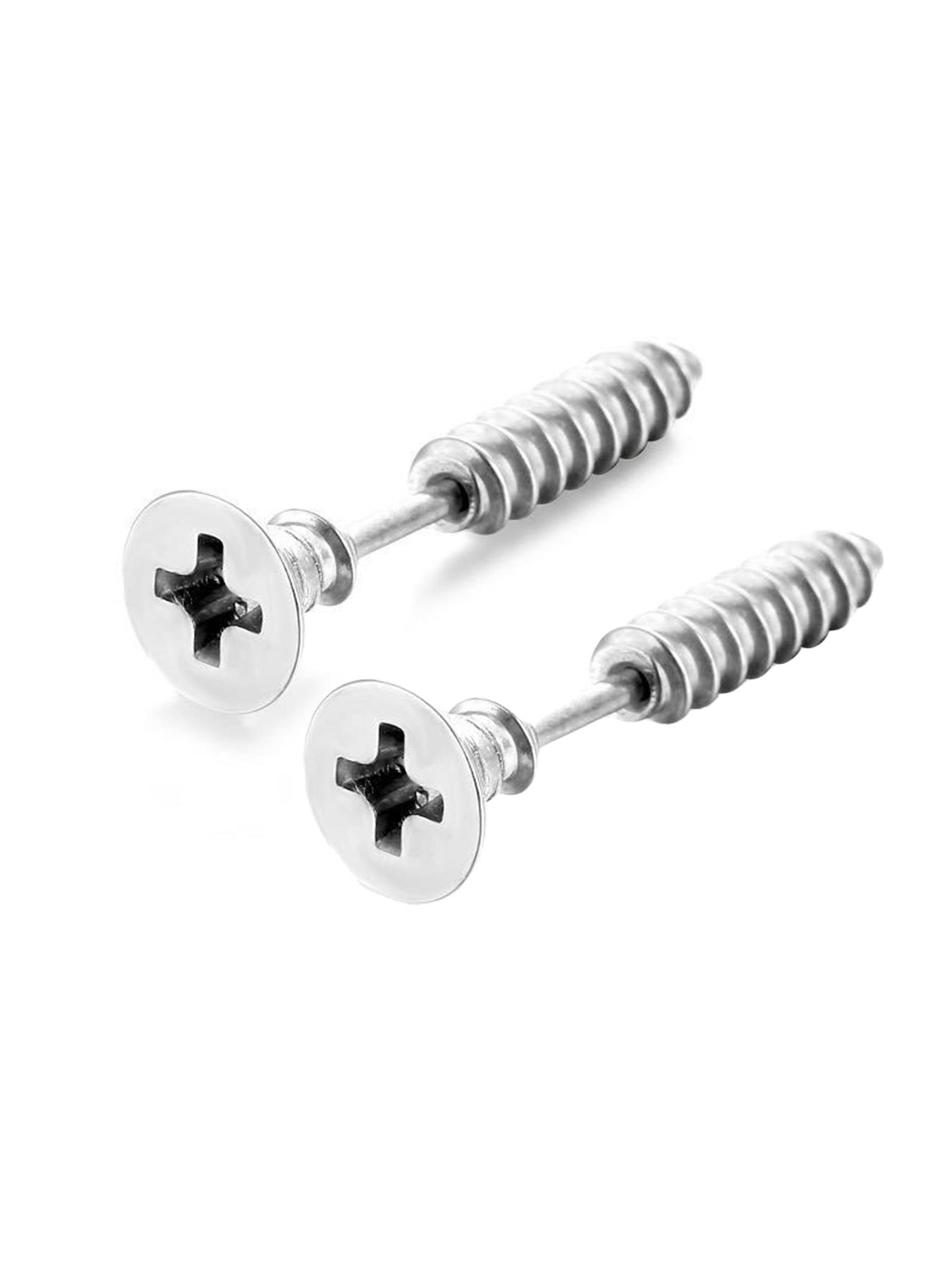 Unisex Stainless Steel Screw Ear Studs & Safety Pin Earrings, Punk Hip-Hop Design, Hypoallergenic, Cool Grunge Style, Piercing Jewelry
