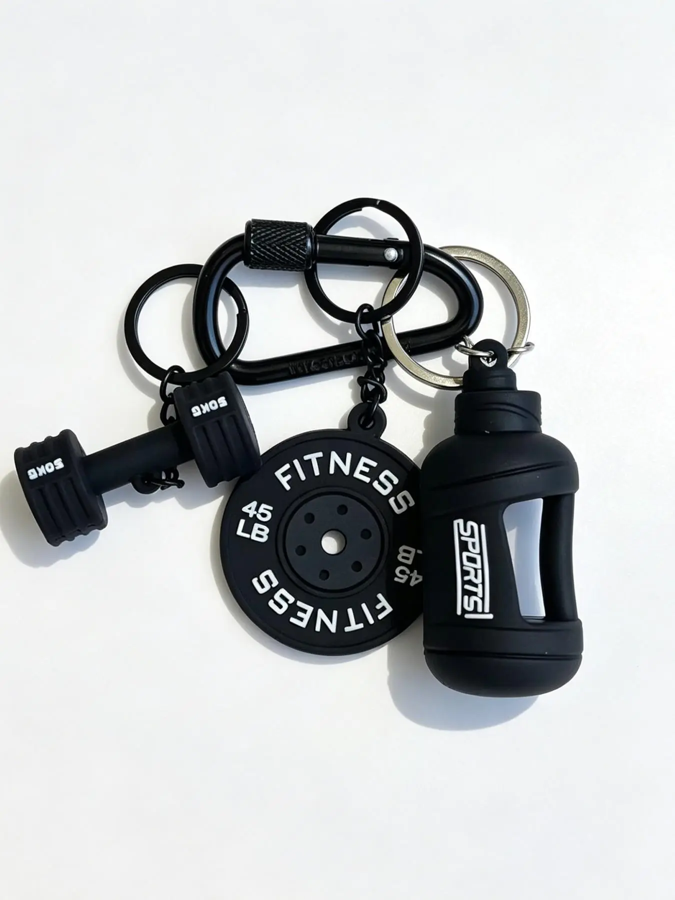 3Pcs Mini Gym Equipment PVC Keychains, Dumbbell Barbell Water Bottle Charms, Backpack Handbag Decor Gift for Fitness Workout Lovers